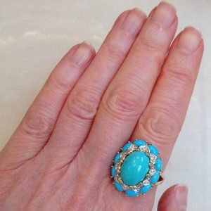 NWT $4,750 LeVian Le Vian Turquoise Diamond 14K Yellow & White Gold Ring Size 7